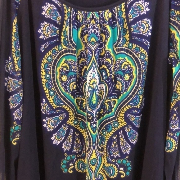 INC Navy Lined Cold Shoulder Paisley Pheasant Top NWOT - Picture 3 of 9